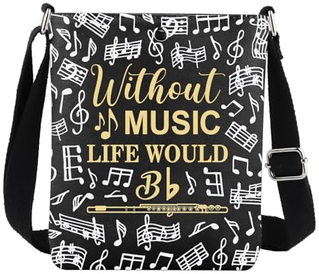 FEELMEM Borsa a tracolla senza musica Life Would B Flauto piatto regalo flautista regalo musicista amante della musica borsa a tracolla, Nero