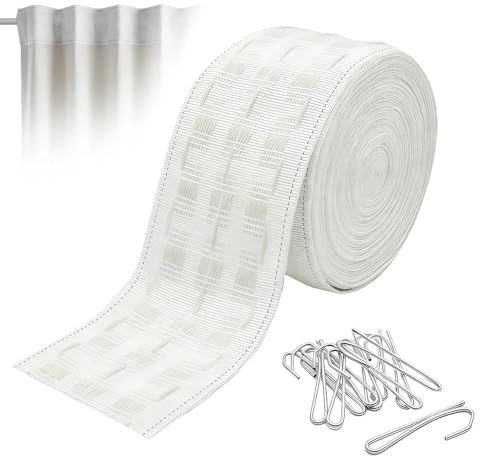 YANKOIUK 6 Metres Curtain Tape with 30 Hooks, 3 Inch White Pencil Pleat Curtain Header Tape, Detachable Wave Curtains Accessories for Window, Living Room, Bedroom, Kitchen & DIY Sewing