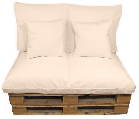 Acomoda Textil – Cojines Sofá Palets 2 Plazas Desenfundable y Lavable 120x80cm. Conjunto 4 Piezas Mullido Tela para Hogar, Jardín y Terraza NO Incluye PALETS (Beige)