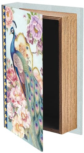 PRESSINART Scatola Porta Libri Finta Floreale Da 9.1 x 5.9 x 2 pollici Scatole Porta Gioielli con Motivo di Pavone e Fiori Organizer Decorativi per Conservare Gioielli Ricordi di Matrimonio Foto Decor
