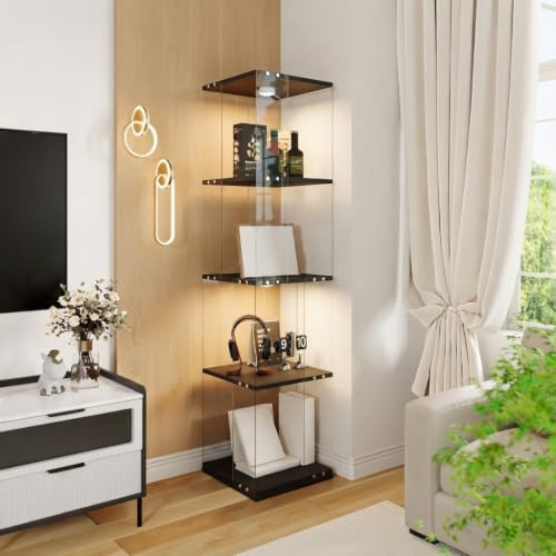 BAJKNIU Vitrine rotative à 4 étages en verre avec éclairage LED