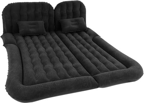 Uppblåsbar bilsäng Uppblåsbar resemadrass | Flockande mjuk sovdyna(Black)