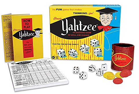 Winning Moves Classic Yahtzee with Retro Artwork, an Exciting Game of Skill and Chance with Original Components Games USA, for Ages 8 and Up, 2 or More Players (1167)