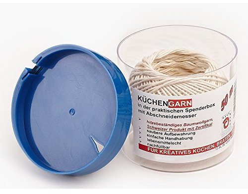 ROTIX Hilo de cocina 50 m de algodón blanco en caja dispensadora con cortador, hilo de cocina