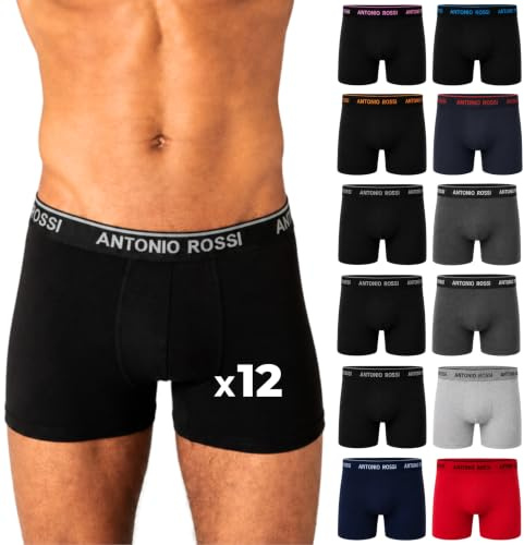 ANTONIO ROSSI Boxer Uomo Cotone 12 Pezzi di Alta Qualità, Mutande Uomo Traspiranti ed Elasticizzate, Intimo Uomo Morbido e Confortevole, Taglie S-5XL