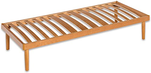 Marcapiuma - Rete a Doghe Fissa Singola 80x190 alta 35 cm modello EASY in Legno di Faggio Naturale resinato e Multistrato + 4 Piedi Legno di Faggio Ortopedica Made in Italy