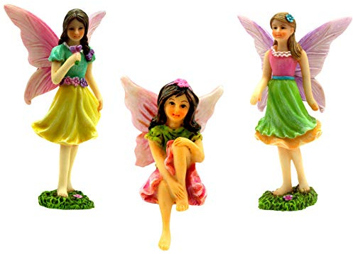 PRETMANNS Fairies for Fairy Garden Ornaments Outdoor, 3 Pieces | Colorful Accessories, Indoor or Outdoor Miniature Garden, Adorable Small Figurine Kit