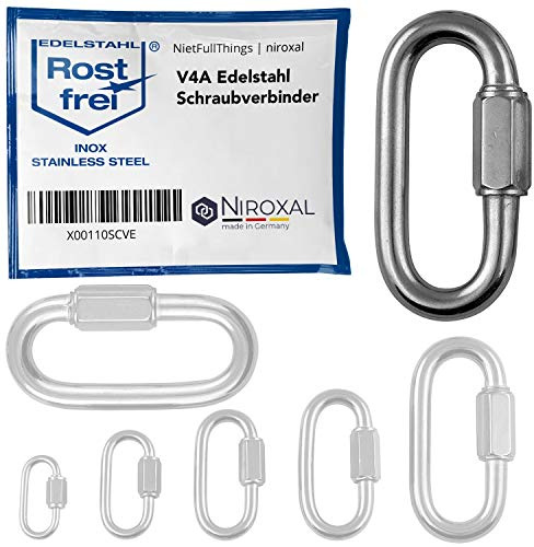 Skruvkarbin i Rostfritt Stål A4 – Kedjekoppling med Skruvlås – Ø 12 mm – Brottlast 4.500 kg – 2 Pack – För Kedjor, Rep och Utomhusbruk
