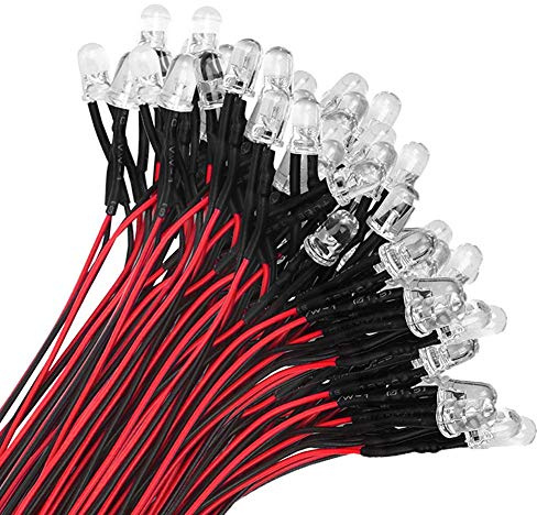 YIXISI 100 PCS 5mm LED Dioderljus, Sänddiod, LED Lampa med Rund Huvud, Ultra Bright 12V, 20cm Förkopplad, Röd