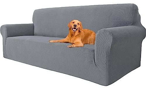 YSTELLAA Stretch Sofa überzug 3 Sitzer, Super Elastisch Sofabezug Mit Armlehnen Waschbarer, kratzfester rutschfest Sofa Cover für Hunde Katzen und Haustiere(Hellgrau, Sofa Breite 183cm-234cm)