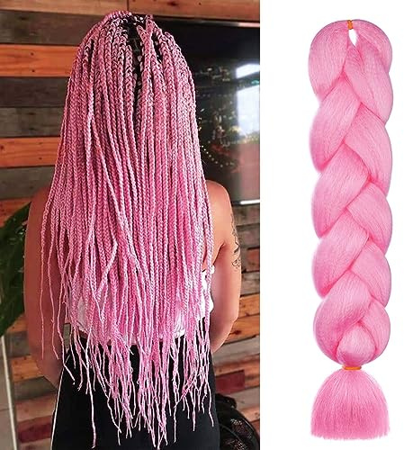Aomig Rajout Cheveux Tresse, Jumbo Braids Meches, 65cm Extension de Cheveux de Fibre Synthétique pour Crochet Twist Tressage (Rose Clair)