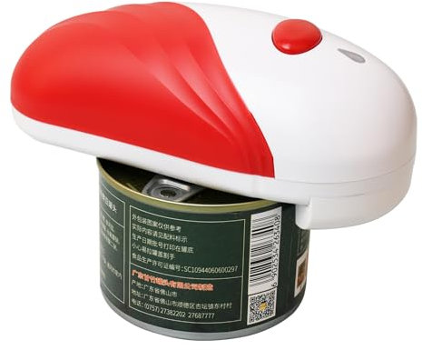 Electric Opener Can Jar Bottle Smooth Edge Portable One Touch Automatic Opening Kitchen Hands-Free Gadget Tool for Seniors Arthritis Arthritic Eliminate Hand Pain (White and Red)