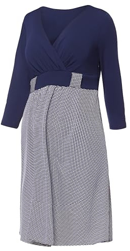 Be Mammy Vestito Premaman Elegante e Casual - Design a Maniche Lunghe BE20-243 (Blu Marino/Pois, L)