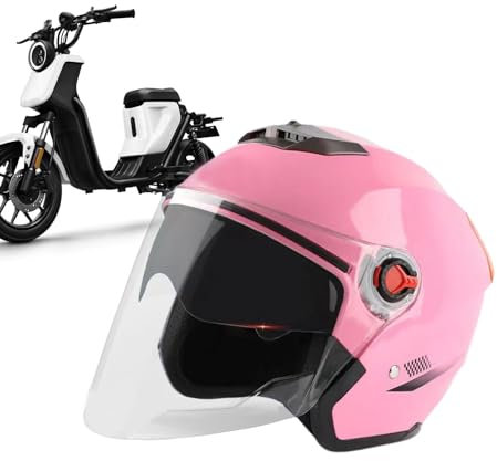 Offener Motorrad Roller Helm, Offene Fahrradhelme, 3/4 Moped-Motorradhelme Mit Visier, Offener Motorradhelm Mit Visier Für Erwachsene, Halbes Gesicht Klassischer Moped-Helm Für Erwachsene, Rosa