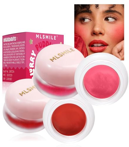 Lip & Cheek Mud, Lip Pudding Pot Cream Blush Multi-Use Soft Matte Velvet Finish 2Colors Lip Lipstick High Pigmented Buildable Lightweight Waterproof Lip Mud Blurry Pudding Pot