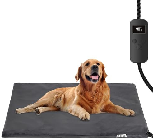 ACELIFE Haustier Heizkissen für Hund, Katze Heizmatte Timing & Temperatur Einstellbar Sicher Heizdecke Wärmematte Hundekissen Hundebett für Hundehütte Katzenhütte Kaninchen Haustier 45x70 cm