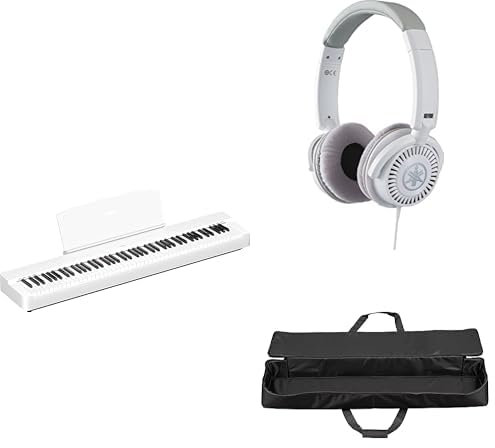 Yamaha P-225 Digitalpiano, weiß — Leichtes, tragbares Digitalpiano im Paket mit HPH-150-Kopfhörern und SC-KB851 Klaviertasche