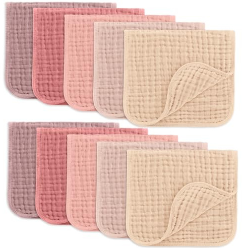 Comfy Cubs Paquete de 10 paños de Muselina para eructos de bebé, 50 x 25 cm, Grandes, de 6 Capas, Ultra absorbentes, 100% algodón, para bebés y niñas, para bebés y niñas