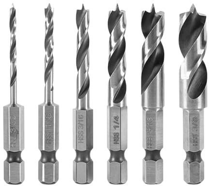 Juego de 6 brocas pequeñas para madera hexagonal, brocas en espiral para madera con punta de centrado y precortador, juego de brocas cortas para madera dura, madera blanda, madera contrachapada