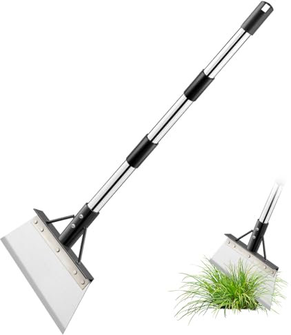 PVEGOS Multifunctional Garden Shovel with Handle, Adjustable Stainless Steel Gardening Weed Remover Tool, Outdoor Cleaning Shovel for Weeds and Moss, Edging Spade, Patio Moss Scraper 25cm