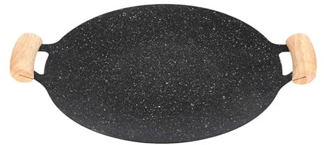 Padella per barbecue - Padella antiaderente in ghisa con doppio manico in legno | Padella per griglia per barbecue, barbecue Piano cottura Piastra pe piastra multifunzione per carne, pancake e costine