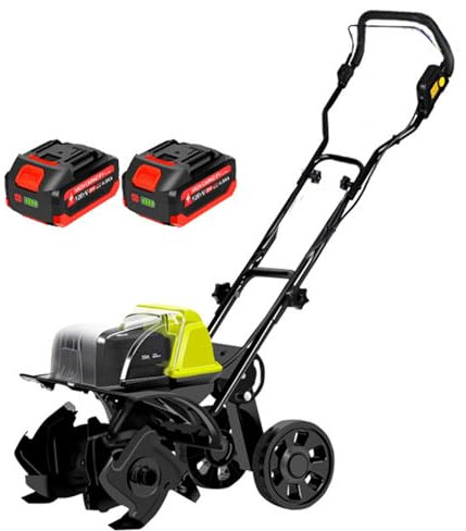 Motobineuse électrique sans Fil, Largeur De Travail : 36 Cm Et Profondeur De Travail : 18 Cm, Chargeur De Batterie 4 Ah Inclus, Bineuse électrique pour Jardin, Pelouse Et Sol Desserrage.