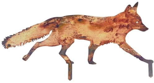 CREATCABIN Decorazione Giardino in Metallo Rustico A Forma Volpe Statuette Giardino Animali Picchetti Esterni Sculture Volpe Arrugginite Figure Patio Prato Cortile Decorazione Artistica 15.5x30.6cm