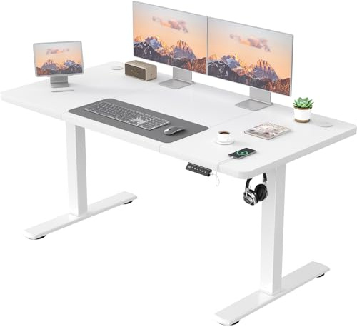 JUMMICO Bureau Assis Debout Électrique 140×60 cm, Bureau Électrique avec Chargeur USB, Bureau Réglable en Hauteur