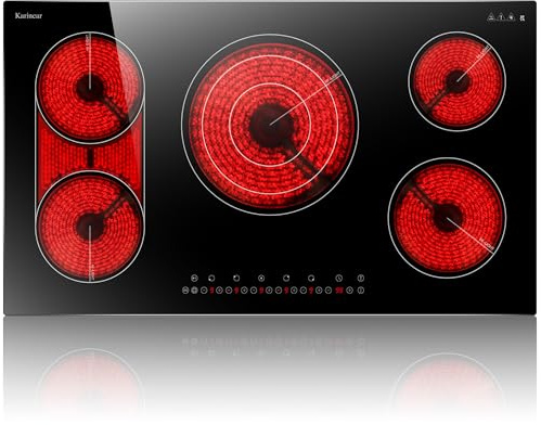 Karinear 90cm Ceramic Hob, 5 Zone Electric Hob, Flexible Bridge & Triple Ring Expandable Burners, Pause, Timer, Safety Lock, 9600W Built-in Ceramic Cooker for 220-240V Hard Wire