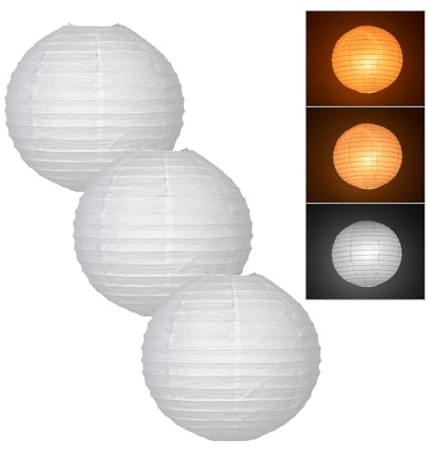 lianheng Paper Lanterns Packs of 3, White Round Hanging Lampshades, Japanese Rice Paper Shade for Home Decor Party Decorations (All White, 12 (30 Cm))
