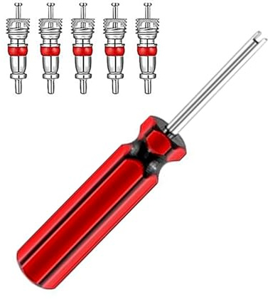 6-teiliges Ventilschlüssel Set für Autoventile–Ventilausdreher inkl.5 Ventileinsätze–Reifenventil Werkzeug für PKW, LKW, E-Bike & Motorrad–Robuster Ventileinsatzentferner für Schrader/AV Ventile