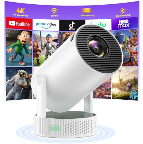 Mini Projector with WiFi and Bluetooth, Support 1080P 4K Portable Movie Projector Built-in Rechargeable Battery, Auto Keystone, 220° Rotation, Compatible with iPhone/Android/TV Stick/HDMI/USB