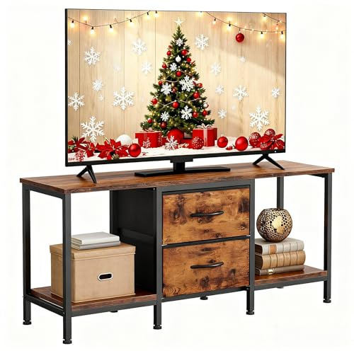 YITAHOME TV Schrank für bis zu 47 Zoll Fernseher, Fernsehtisch Mediaschrank mit 2 Stoffschubladen & 2 Ablagefächern, 110 x 30 x 50 cm Stahlgestell TV Lowboard für Wohnzimmer & Schlafzimmer
