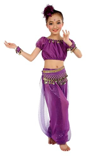 Genérico Danza del Vientre Ropa Niña Disfraz de Danza del Vientre a Mano para Niñas Sudadera de Tela Pequeños Disfraz con Personalidad Niñas Espectáculo (Purple, 10-11 Years)