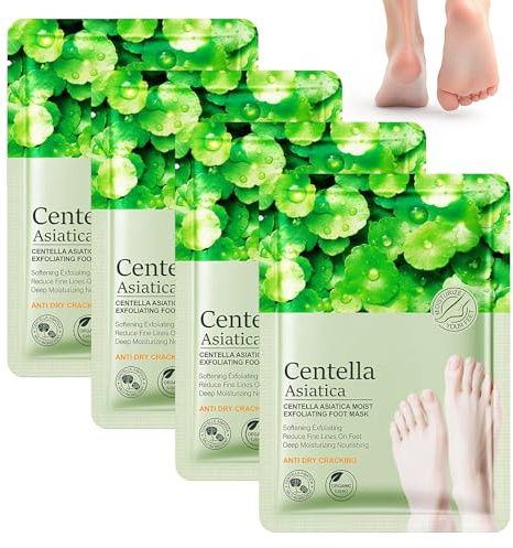 4 Pares De Calcetines Exfoliantes De Pies, Mascarilla Exfoliante Pies, Calcetines Exfoliantes Ricos En Centella Asiática, Nutrición Profunda, Cuidado Suave, Aptos Para Hombres Y Mujeres