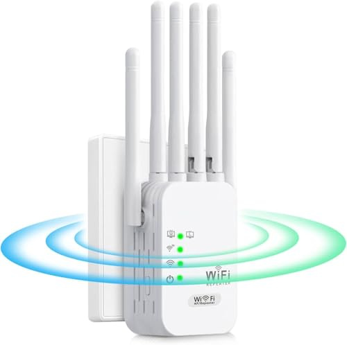 Repetidor WiFi, Amplificador Señal WiFi 1200Mbps con 2 Puertos Ethernet y 6 Antenas,repetidor WiFi Largo Alcanc,Modos Ap/Repetidor/Enrutador,Facil de Instalar,Compatible with All WiFi Devices