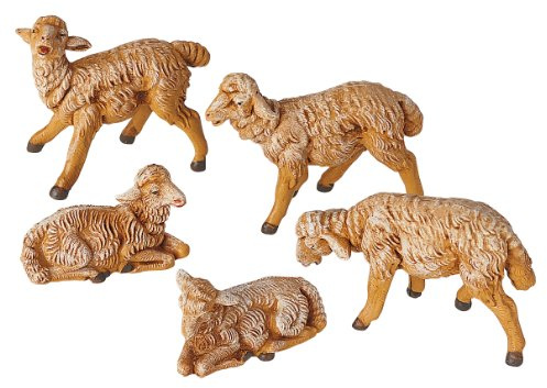 Fontanini by Roman Inc., White Sheep, 5 Animals Collection, Nativity Figure and Accessories, Hand Sculpted and Painted