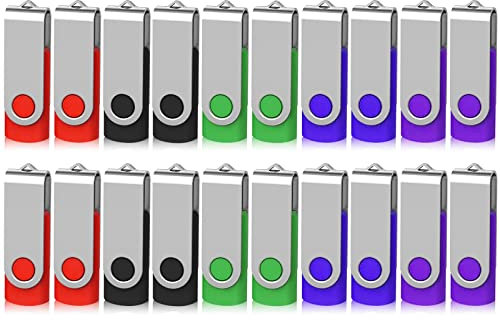 Lot de 20 Clé USB 8 Go Pivotant Stockage Carte Mémoire Flash Drive Clés USB 2.0 Stockage et Transfert de Données Numériques(Vert/Rouge/Noir/Bleu/Violet) (8GB*20PCS)
