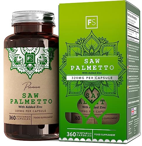 FS Saw Palmetto | Prostate Complément Alimentaire 360 Gélules - Haute Teneur 320mg Saw Palmetto Cheveux avec 15mg Zinc Palmier Nain Gélules (extrait 20:1) par Portion | Sans OGM