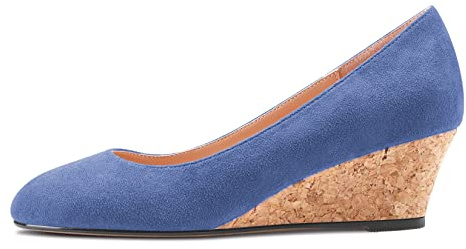 Saekcted Femmes Bloc Chunky Compensé Talon Heel Fermé Carré Bout Slip-on Escarpins Classique Cute Dress Party 5 CM Heels Chaussures Bleu 43 EU