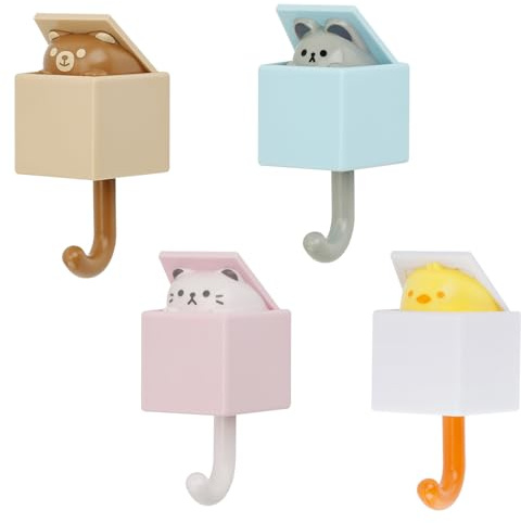 Towviy 4PCS Crochets Muraux pour Animaux, Crochet Adhesif Mural Créatif Crochet Adhesif Mignon Crochet Mural Rétractable pour Patere Enfant Décoration Murale Sans Perçage