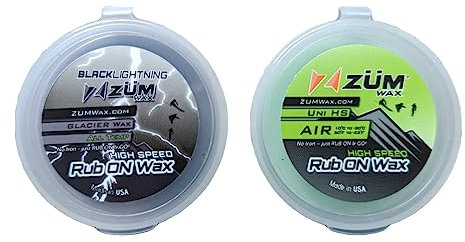 ZUMWax RUB ON Wax Ski/Snowboard/Nordic/Cross-Country Sample Pack - HIGH Speed Universal and Glacier Rub On Pair 20 Grams Each - Super-Fast! Environmentally Friendly & Non-Toxic! Fully TSCA Compliant!