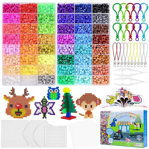 Zoyomax Bügelperlen Set 5mm, 9600 Steckperlen mit 4 Bügelperlen Platten, 48 Farben Bügelperlen Kreative Perlen, Weihnachten Geburtstag Geschenk für Kinder