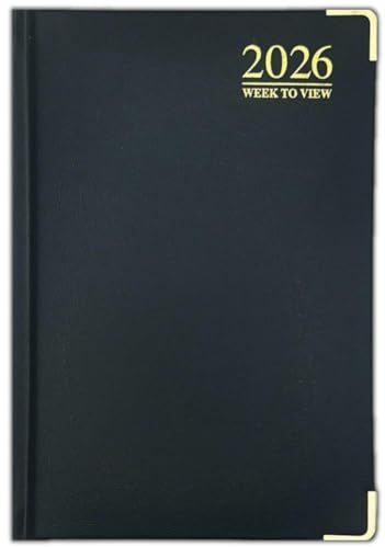 Orbitron 2026 A4 A5 A6 Padded Week To View Diary Full Year Planner Desk Hardback Metal Edge (A5, Black)