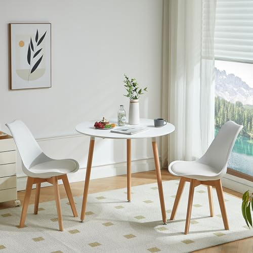 LafeuR Runt matbord med 2 stolar, matgrupper, set om 2 matrumsstolar med köksbord, matsalsgrupp, bordsgrupp sittgrupp för balkong, kök, vardagsrum (vitt bord + 2 vita stolar)