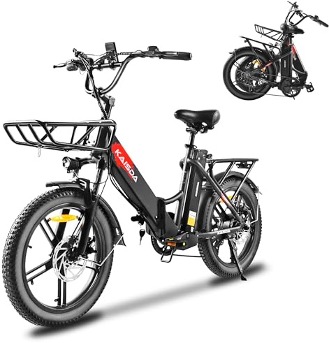 KAISDA K201 Bicicleta Eléctrica Polivalente Plegable para Adultos,20Pulgadas-250W-36V-10.4AH,E-Bike Unisex de Doble Batería,con Cesta Extraíble