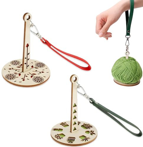 Hinourisha Handgelenk Garnhalter aus Holz Ø 10cm, Tragbarer Handgelenk Garnhalter, Garnhalter mit Handschlaufe, Garnaufbewahrung, Verhindert Garnverheddern, Geschenk für Bastelliebhaber