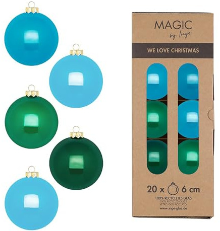 Weihnachtskugeln Glas 6cm 20 Stück - matt & glänzend - Christbaumkugeln Weihnachtsbaumkugeln für Weihnachten - Christbaumschmuck & Weihnachtsbaumschmuck Grün Blau Mix - Jumping Jack