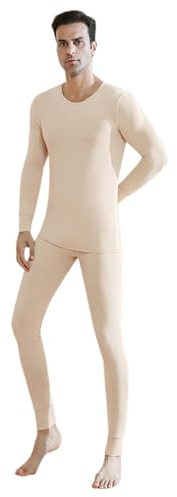 DaPongZhi Biancheria Intima Termica Uomo Biancheria Funzionale Uomo con Funzione Sportiva Set di Biancheria Intima Base Layer Traspirante Riscaldante Ideale per attività all'Aperto (Beige, M)