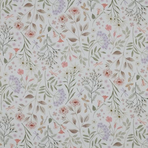 VmG-Store 1m Baumwollstoff zum Nähen 100% Baumwolle Nähstoff KEINE Meterware Kinderstoff Patchwork DIY Basteln Quilten Handwerken (Zarte Blumen BC005)